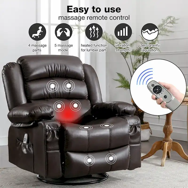Modern Manual Swivel Rocker Recliner Chair, Massage Heated Chair