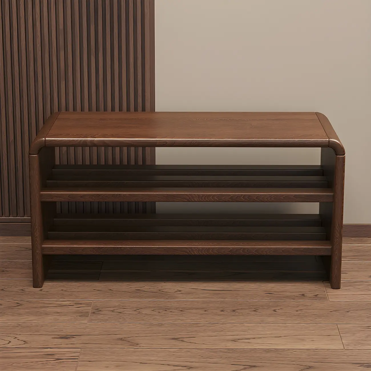 Entryway Brown Solid Wood 3-Tier Shoe Rack Bench