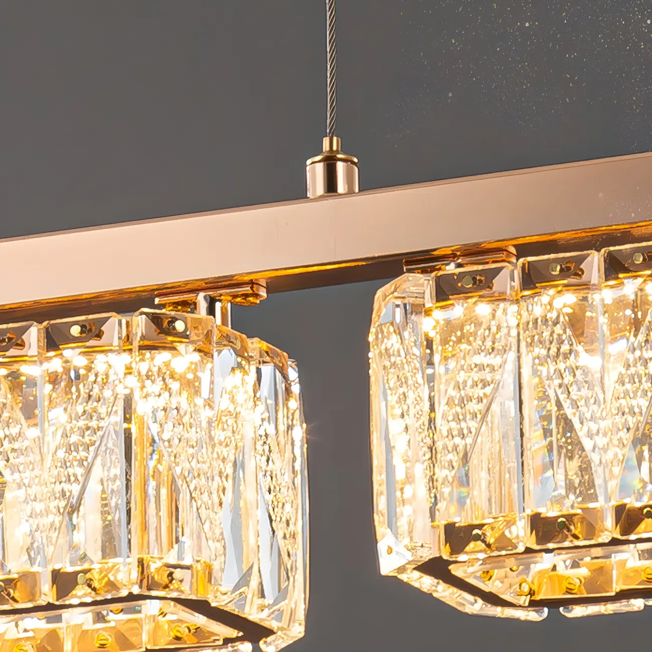 Kitchen Modern Crystal Gold Rectangular Pendant Light