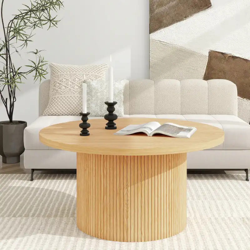 Round Wood Coffee Table Circle Pedestal Table