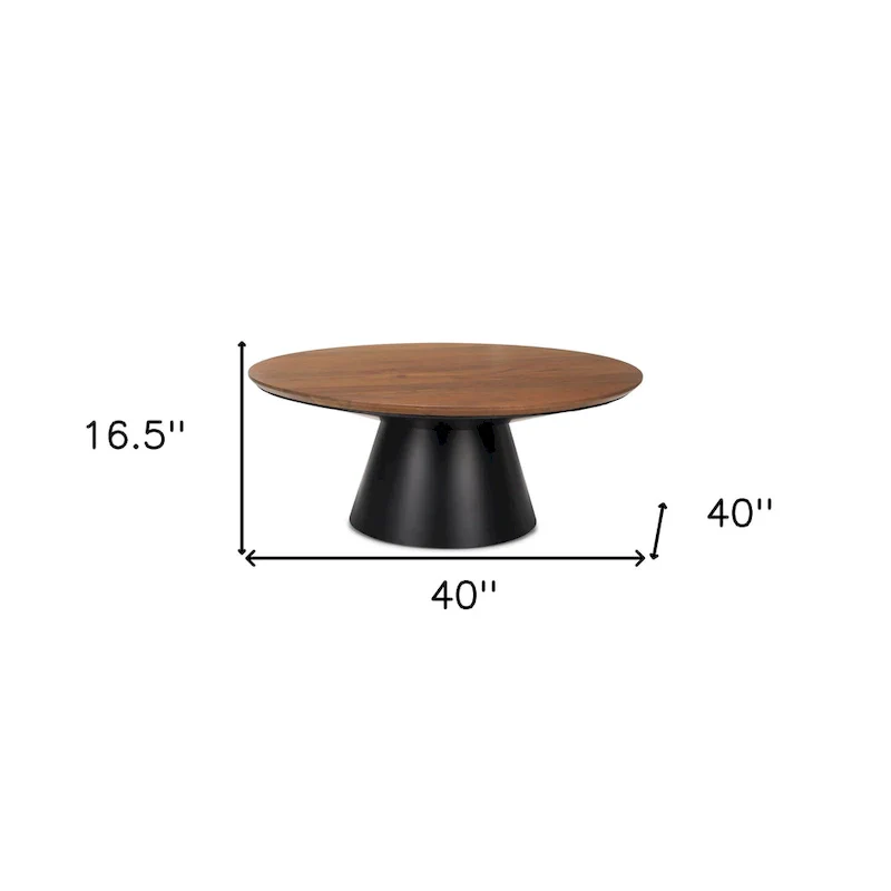 HomeRoots 40 Brown and Black Solid Wood and Iron Round Pedestal Coffee Table - 40' X '16.5' X '40