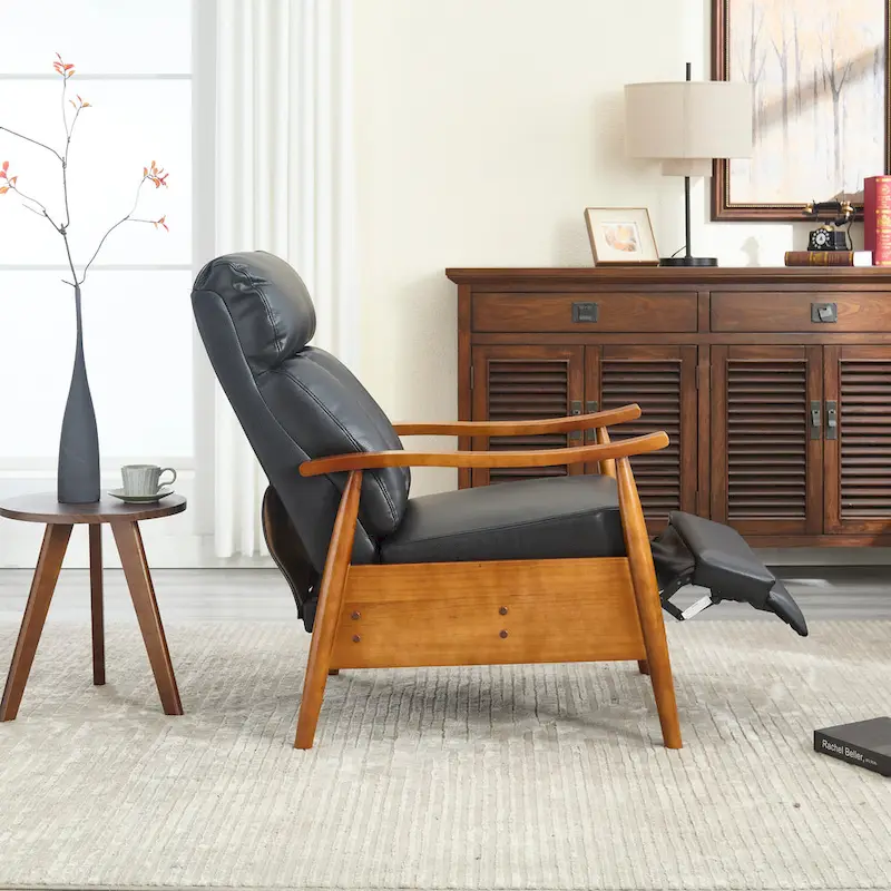 PU Leather Recliner Chair,Living Room Solid Wood Accent Chair