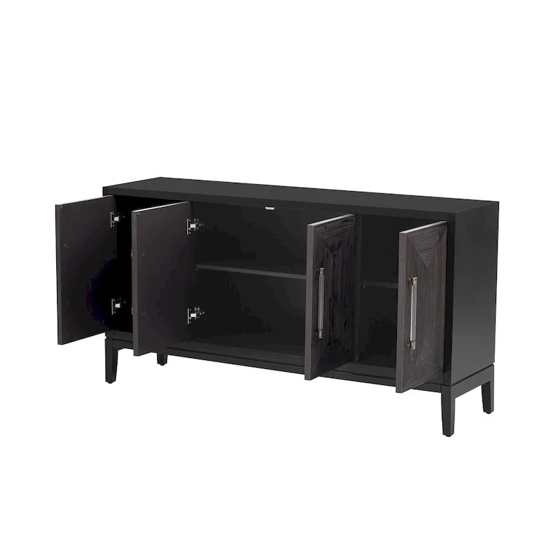 Wood Storage Cabinet 4-Door Sideboard with Brushed Doors, Kitchen Buffet Sideboard with Acrylic Handles for Kitchen