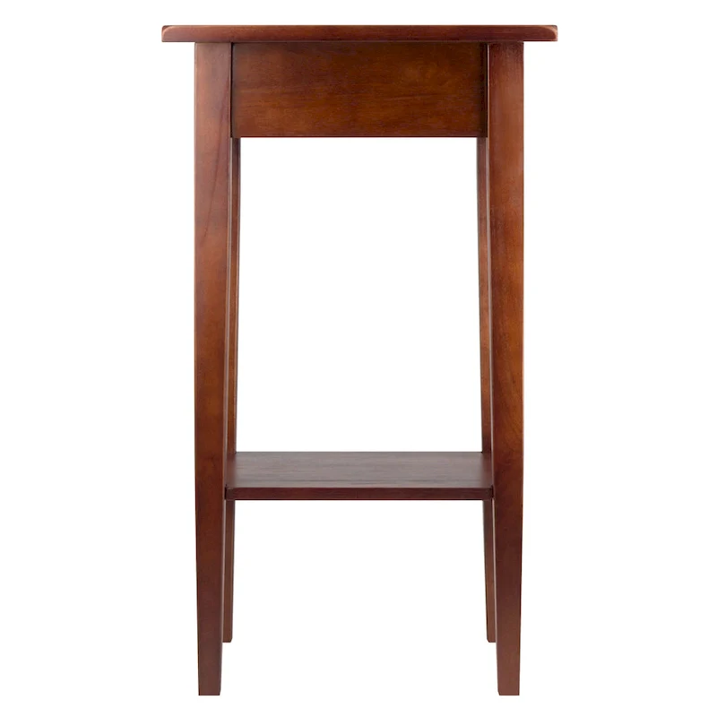 29.5 Warm Antique Walnut Accent Table with Drawer and Shelf