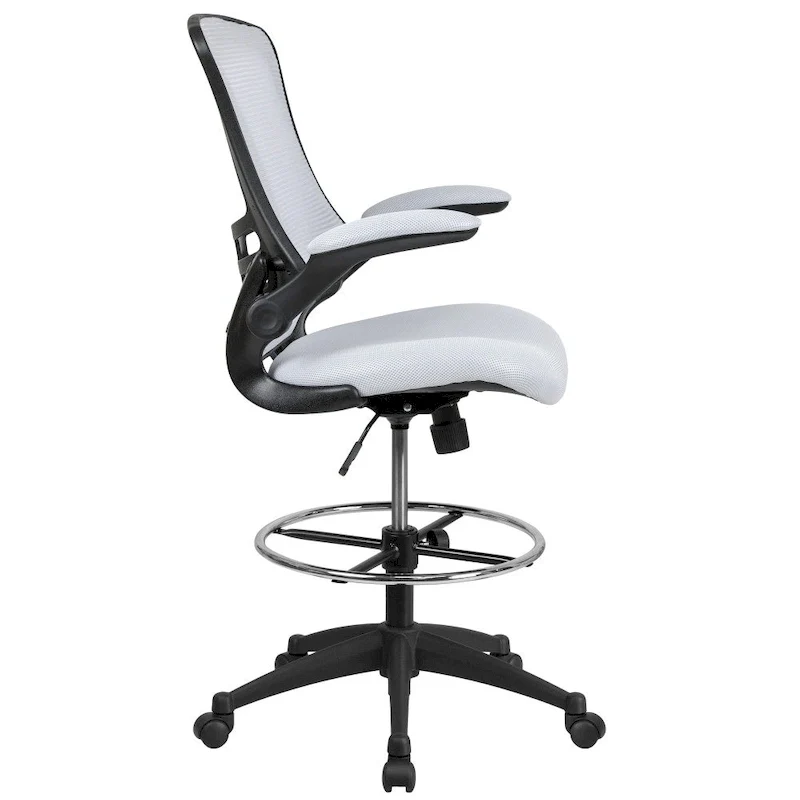 Mid-Back Ergonomic Drafting Chair with Adjustable Foot Ring and Flip-Up Arms