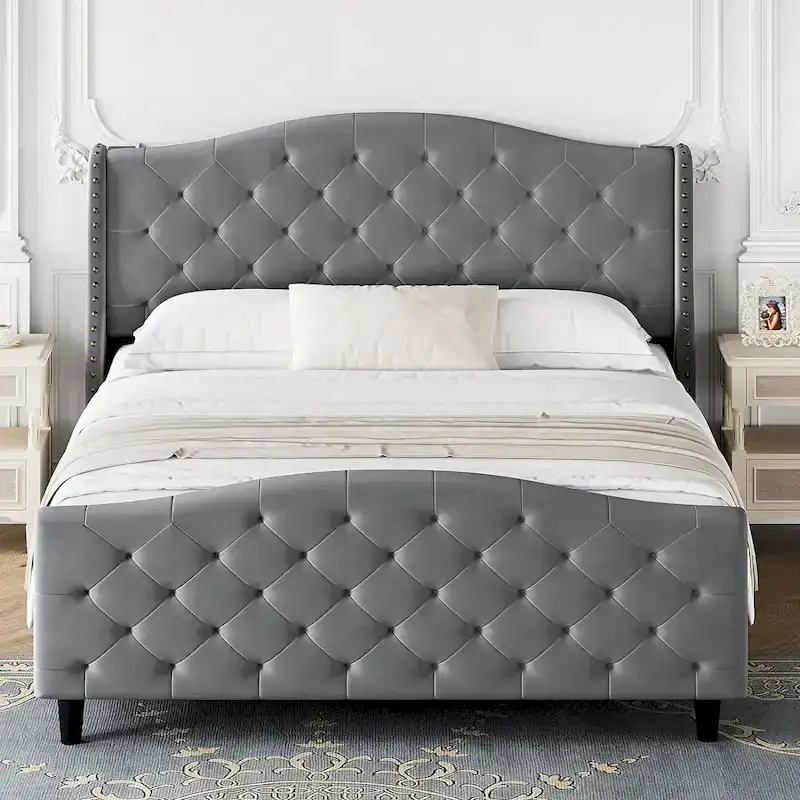Tufted Upholstered Platform with Headboard and Footboard
