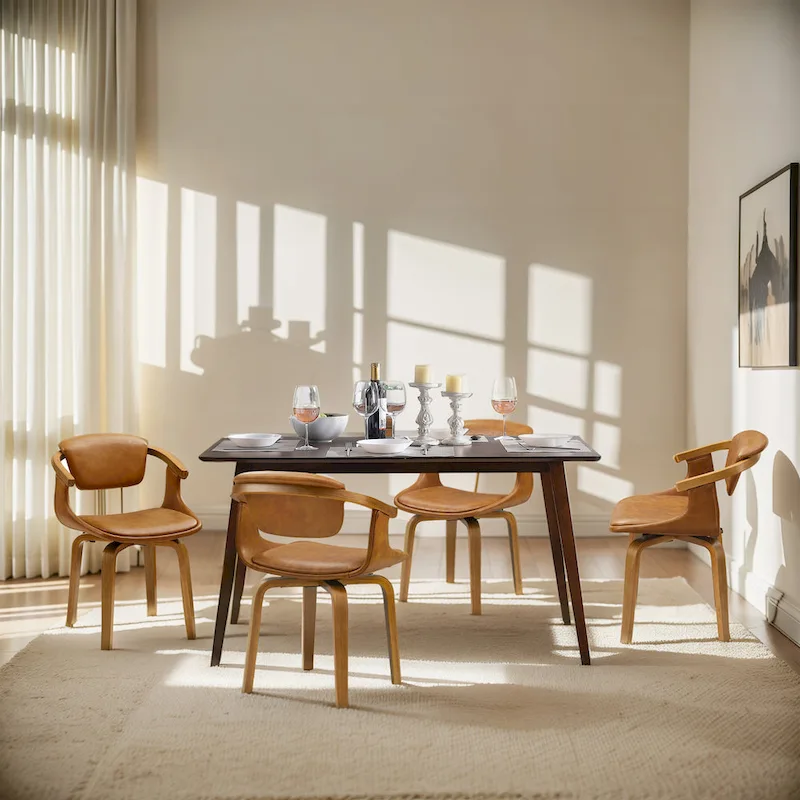 Art Leon Set of 4 Wood and Faux Leather Swivel Chairs