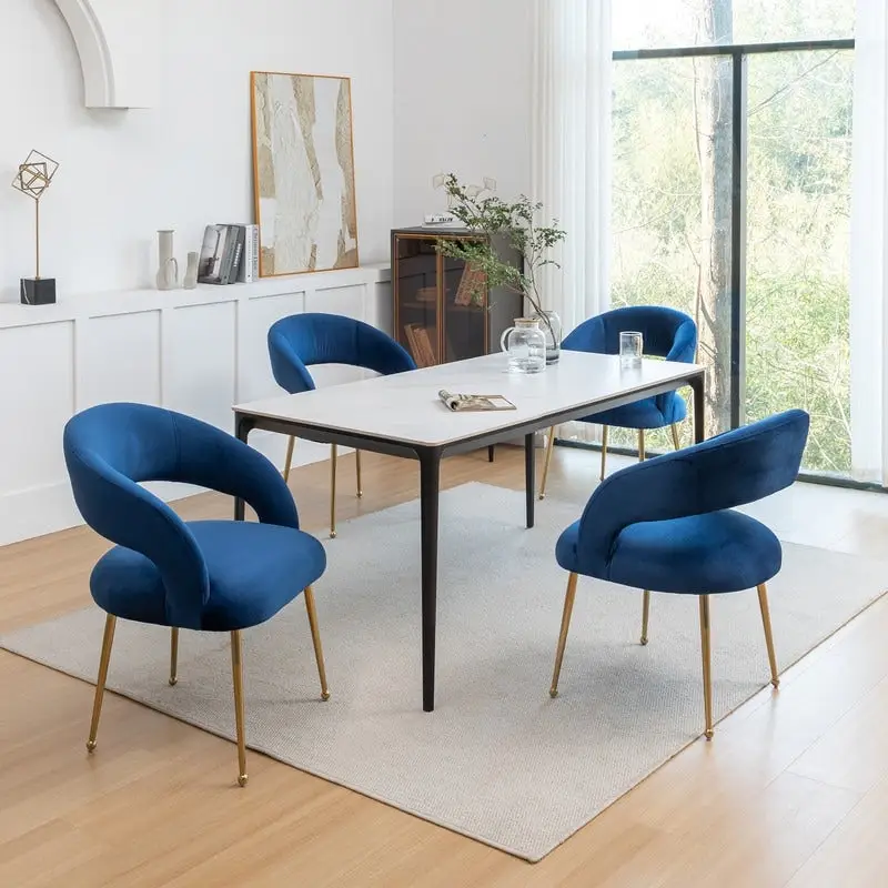 SEYNAR Mid Century Modern Velvet Upolstered Open-Back Dining Chair Set of 4