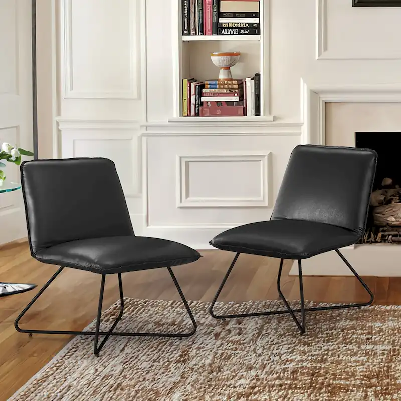 Mid Century Faux Leather Accent Chair With Adjustable Backrest Set of 2 - 31.5 H X 22.2 W X 23.6 D