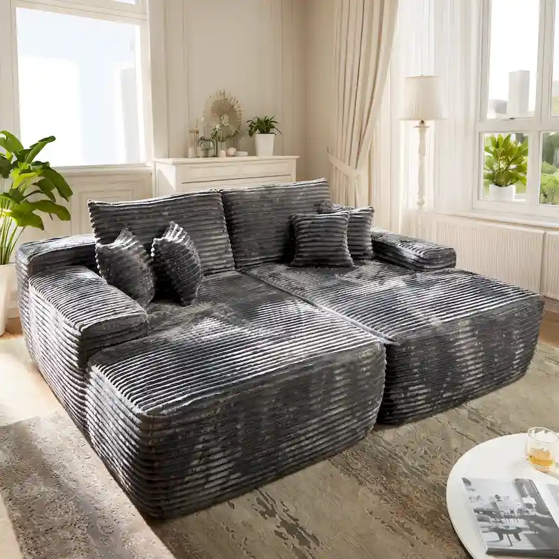 OVIOS Long Plush No Assembly Required Double Chaise Sofa