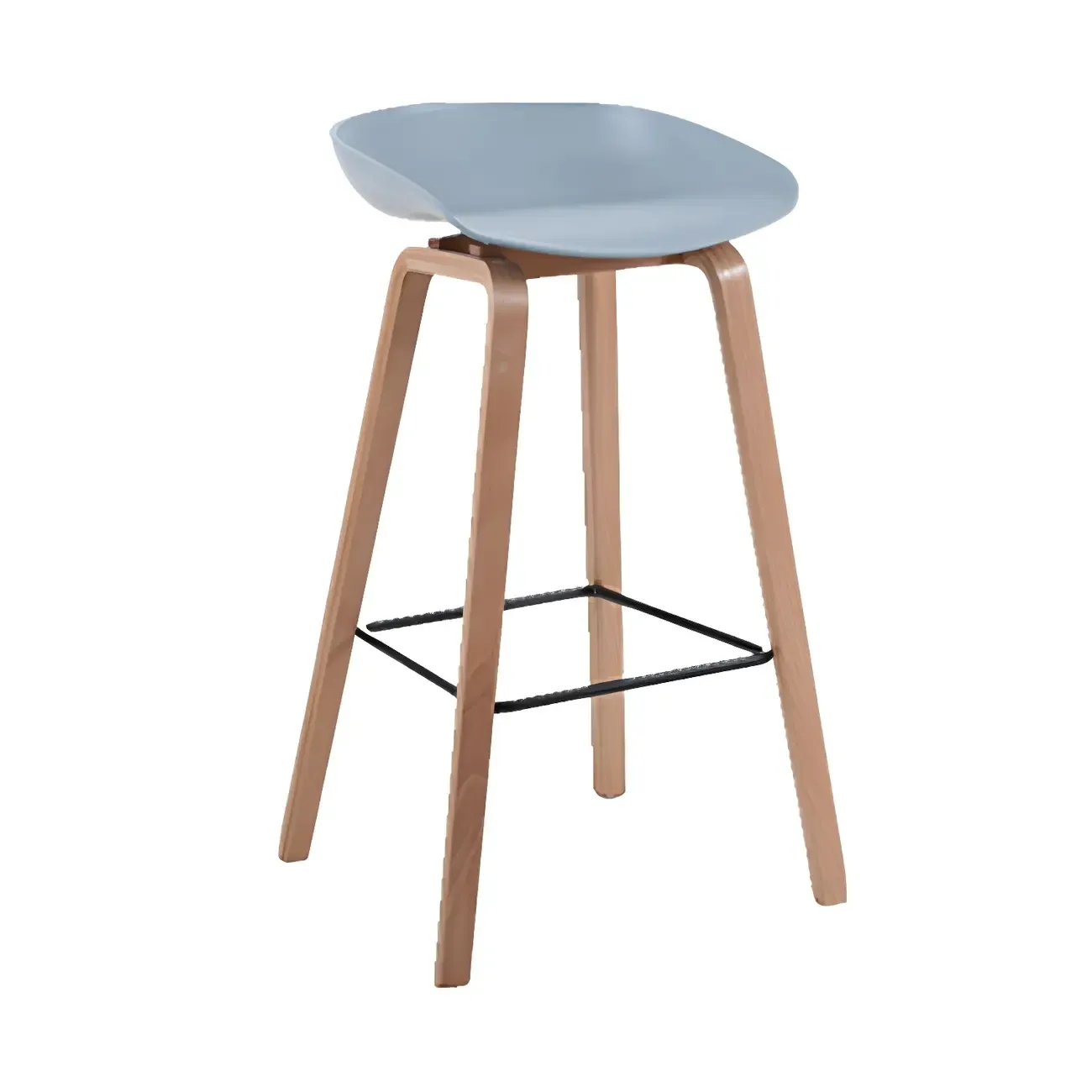 Mid-Century Modern Plastic Bar Stool with Wood Legs