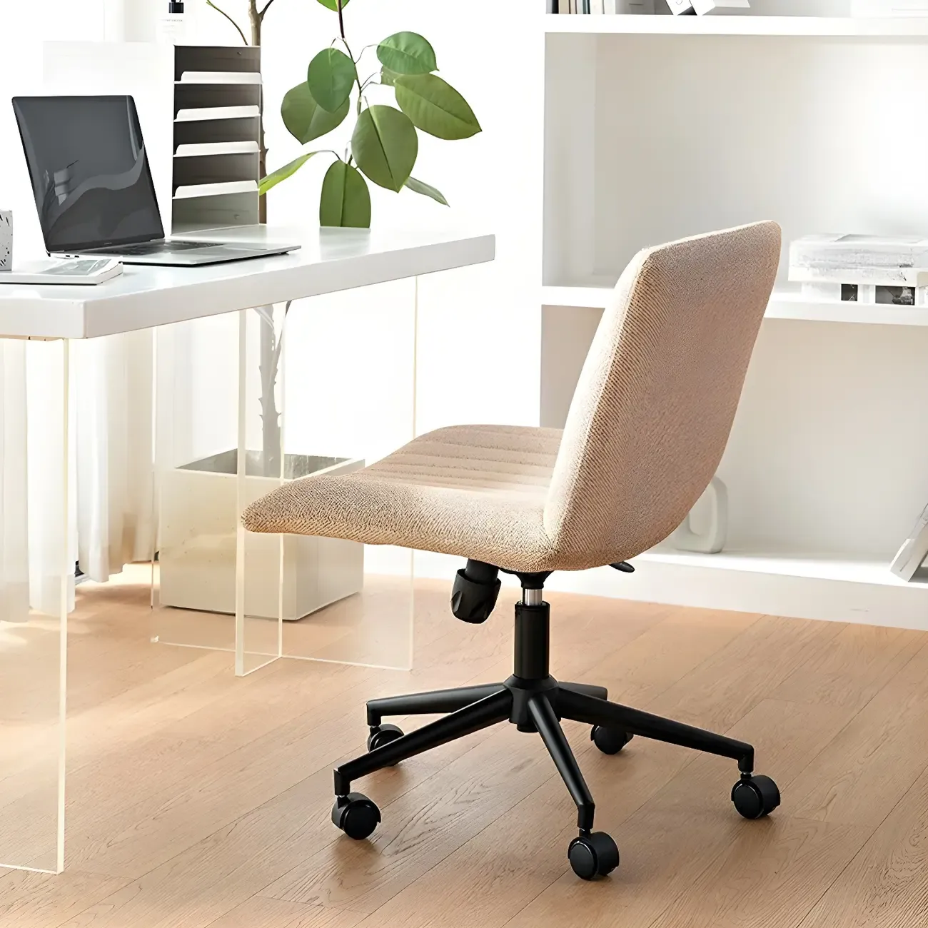 Modern Cream Leather Adjustable Swivel Side Chair