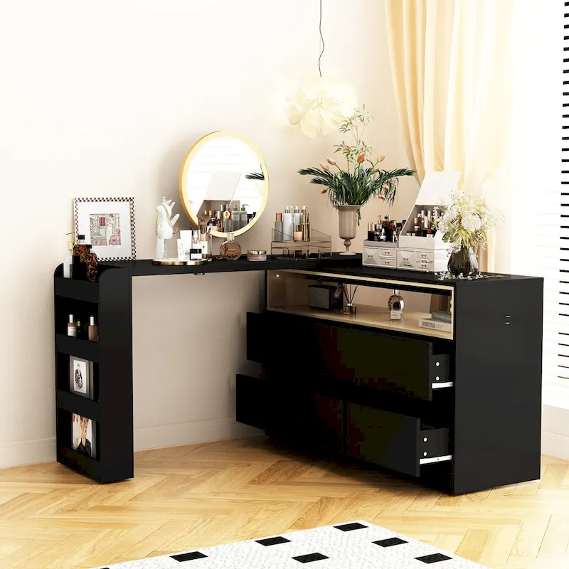 4-Drawer Desk Vanity Sideboard Bedroom Dresser Chest Of Drawers White