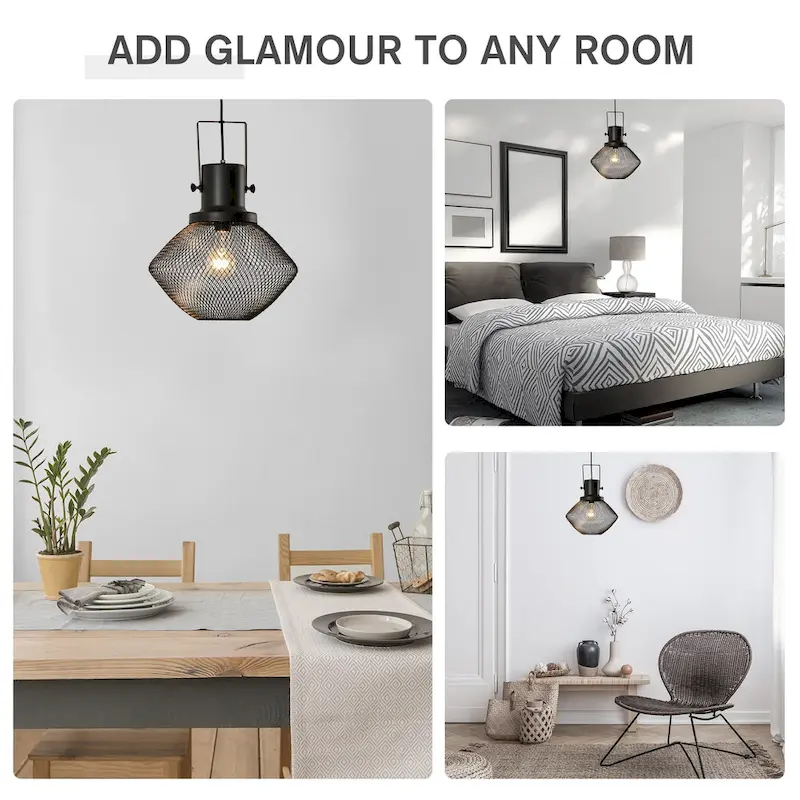 HOMCOM Chandelier Industrial Pendant Light with Adjustable Hanging Chain, Ceiling-Connecting Metal Round Base, Black