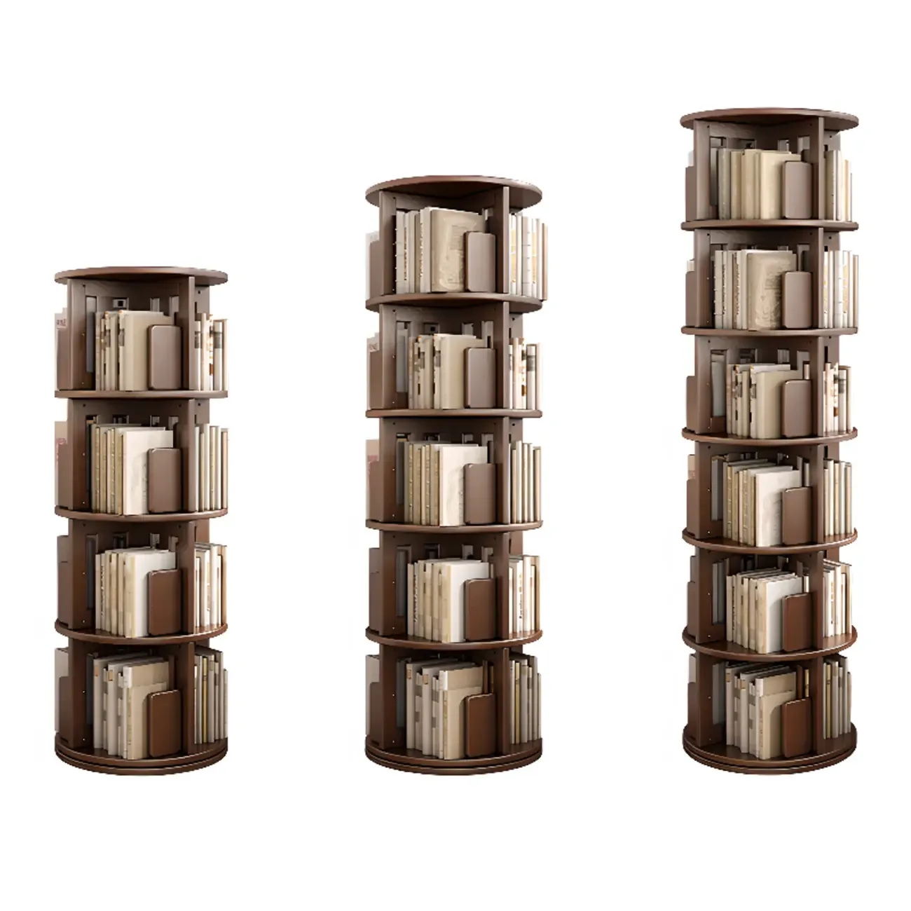 Medium Rotatable Nut-brown Wooden Vertical Bookcase