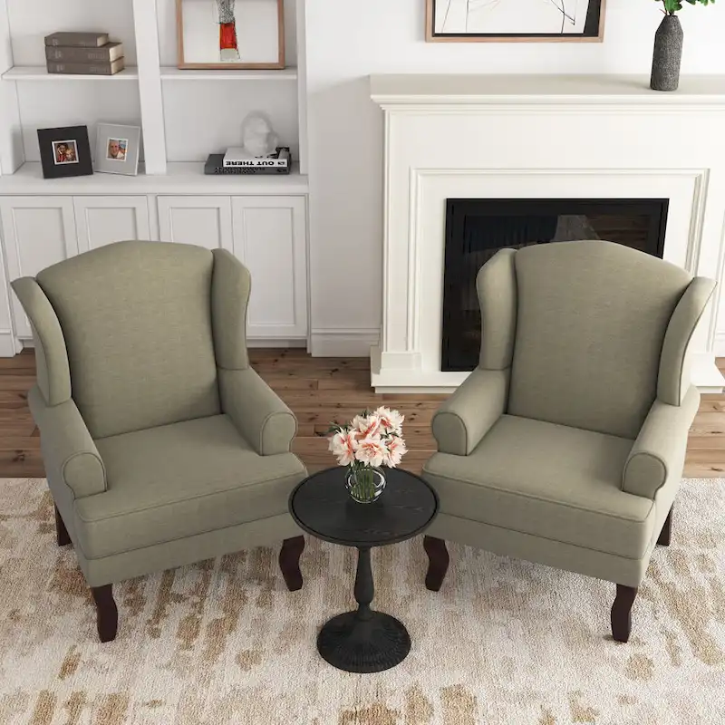 Set of 2 Elegant Living Room Wing Back Arm Chair Upholstered Accent Chair