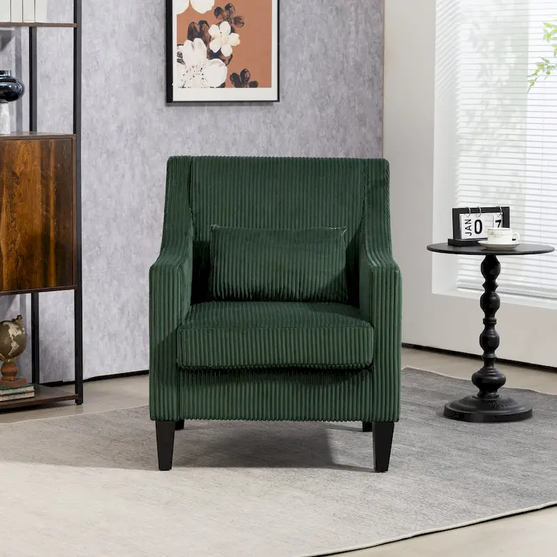 Emerald 26.77 Upholstered Arm Chair with Scooped Arms and Rubber Wood Legs
