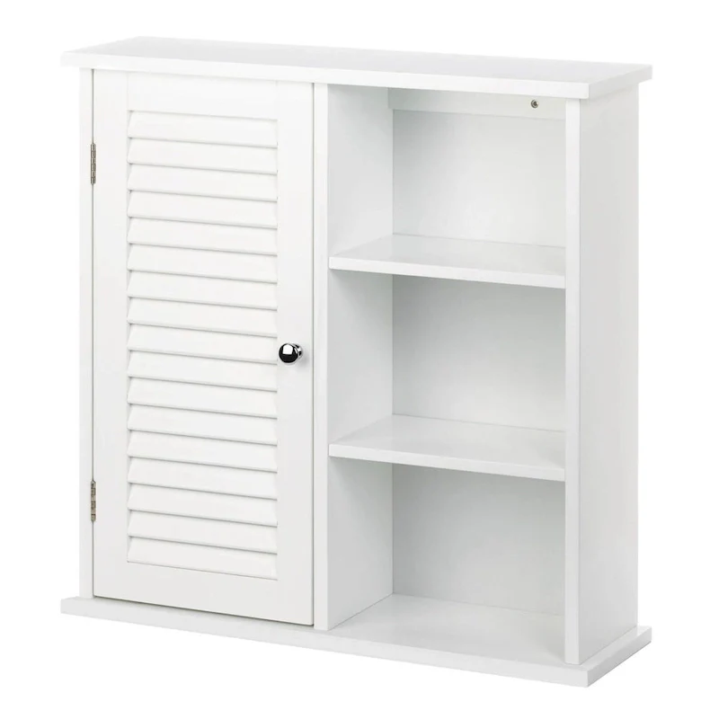 White Contemporary Wall Cabinet with Open Shelves