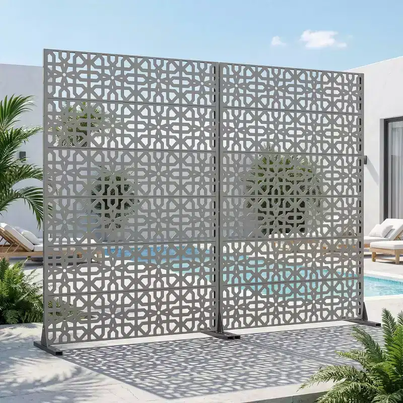 MAYEERTY Perilla 01 Gray Galvanized Steel Room Divider, 72x47x16, 6-Piece Double-Sided Home Screen