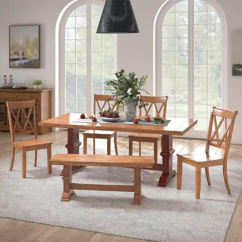 Ronda 78.7 Rectangular Solid Wood Top Dining Set with X-Back Chairs