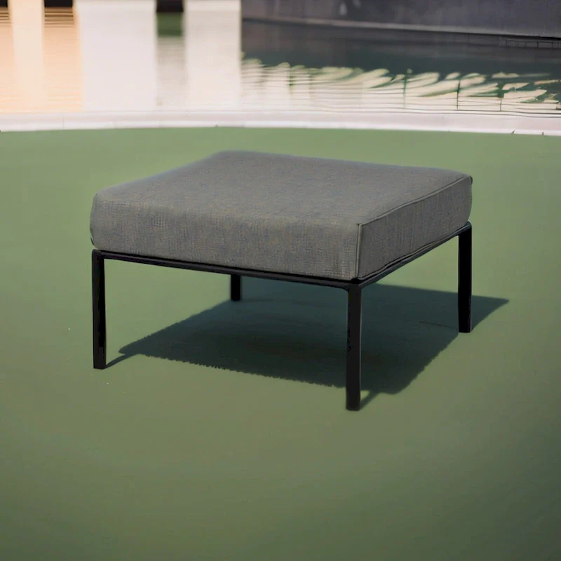 Patio Furniture Set: Armless Chair, Arm Chair, and Ottoman in Gray Fabric & Black Finish