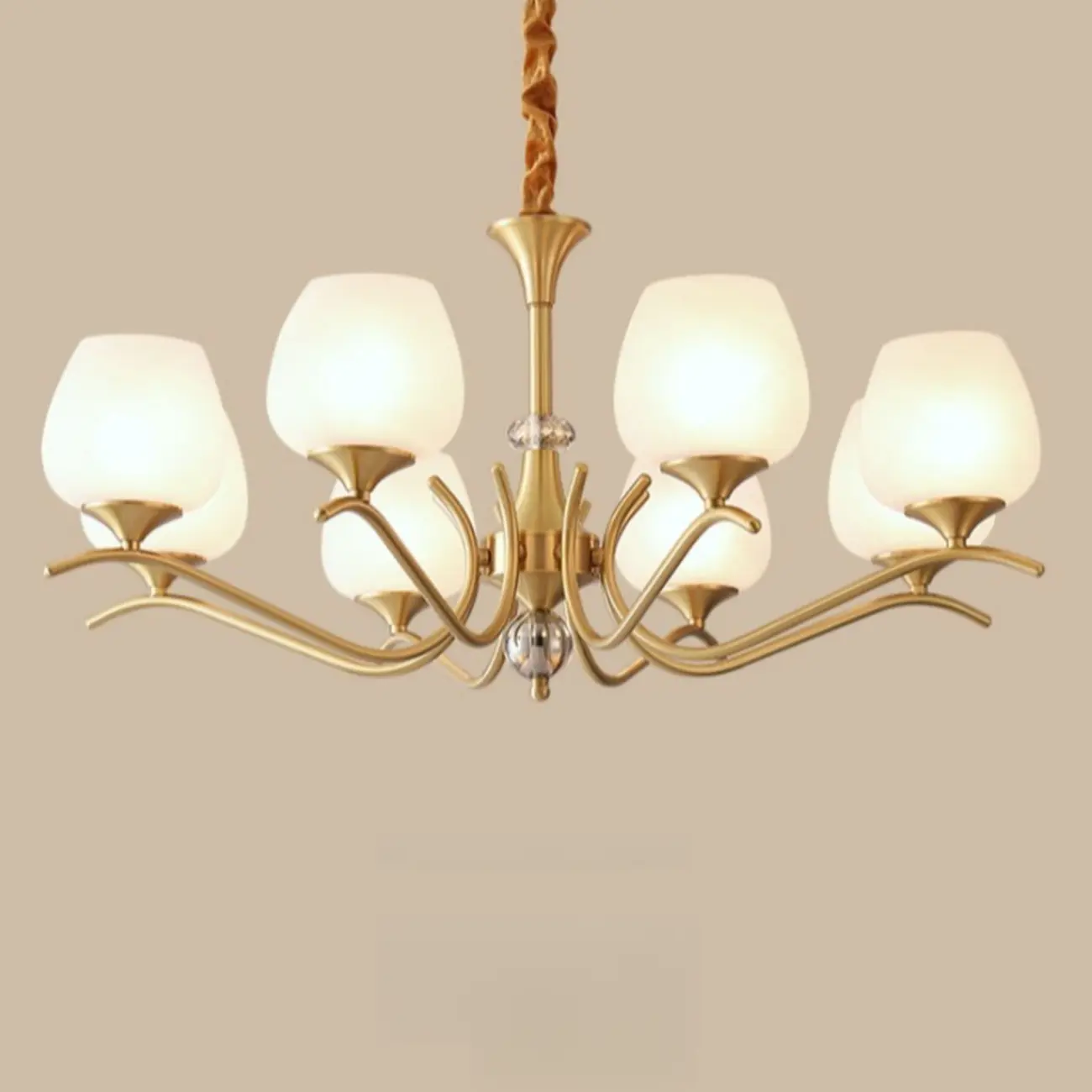 Mid-Century Modern White Glass Elegant Gold Chandelier