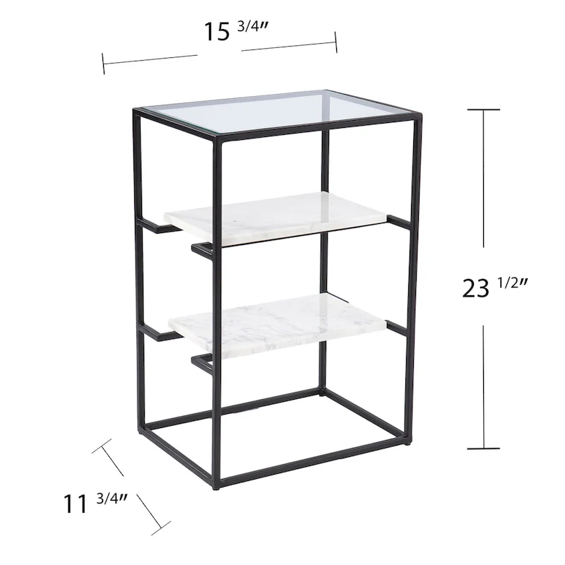 SEI Furniture Piesby Glass-Top End Table with Marble Shelving, Black/White