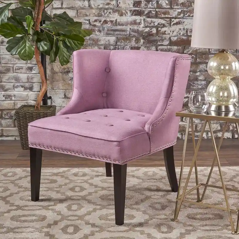 Lavender PUrple Modern 28 Accent Chair with Button Tufted Waffle Stitching and Nailheads
