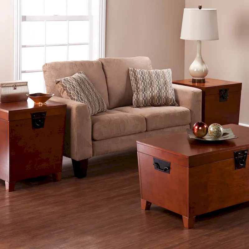 SEI Furniture Liatris Oak Wood Trunk Coffee Table and Set of 2 End Tables