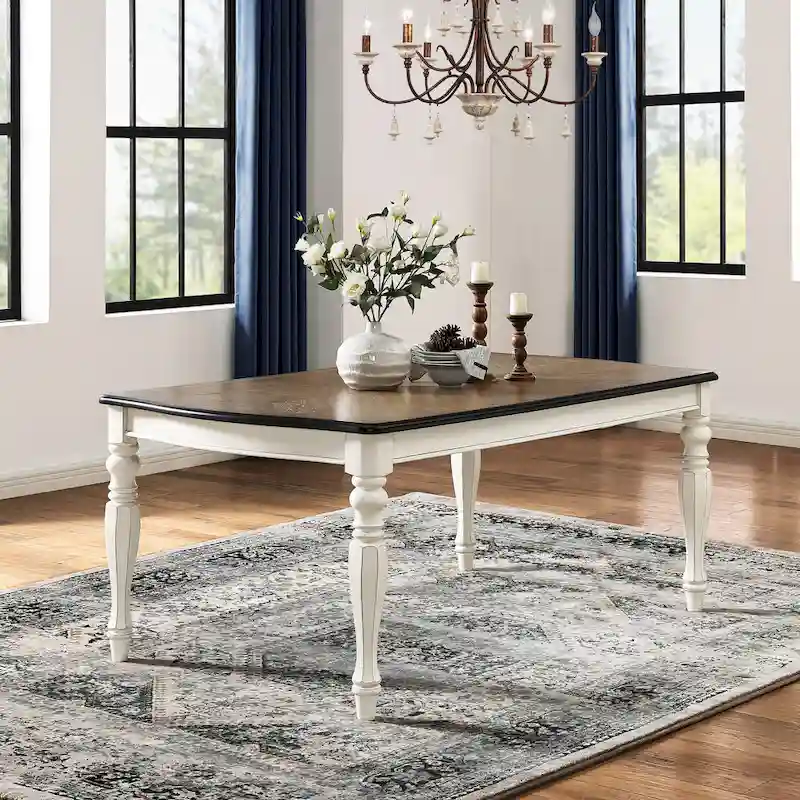 Roundhill Furniture Belleza French Country 7-Piece Dining Set in Antique White and Weathered Oak Finish