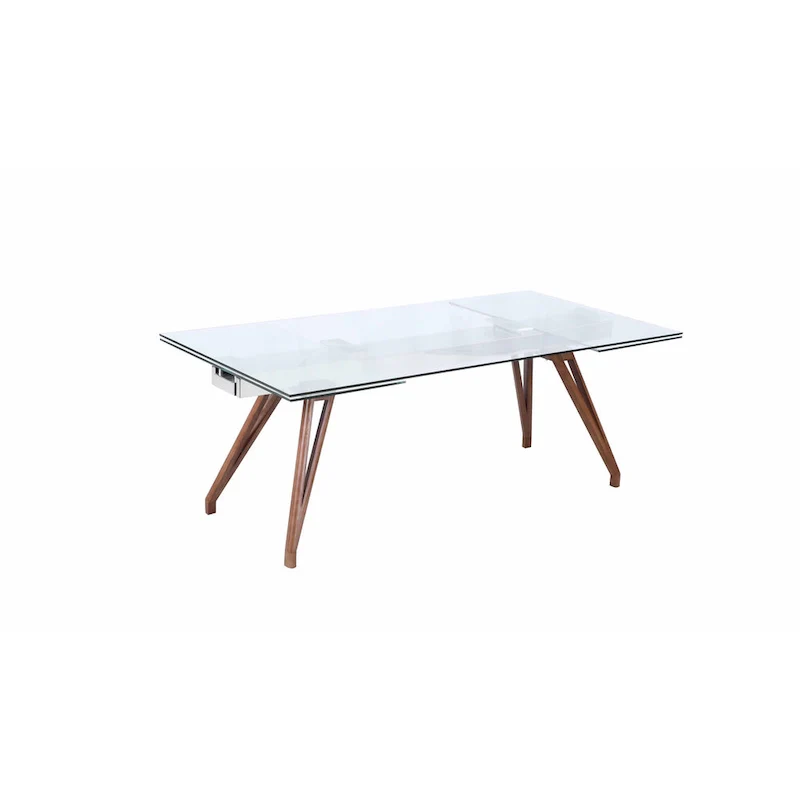 Somette Modern Dining Table with Extendable Glass Top & Solid Wood Legs