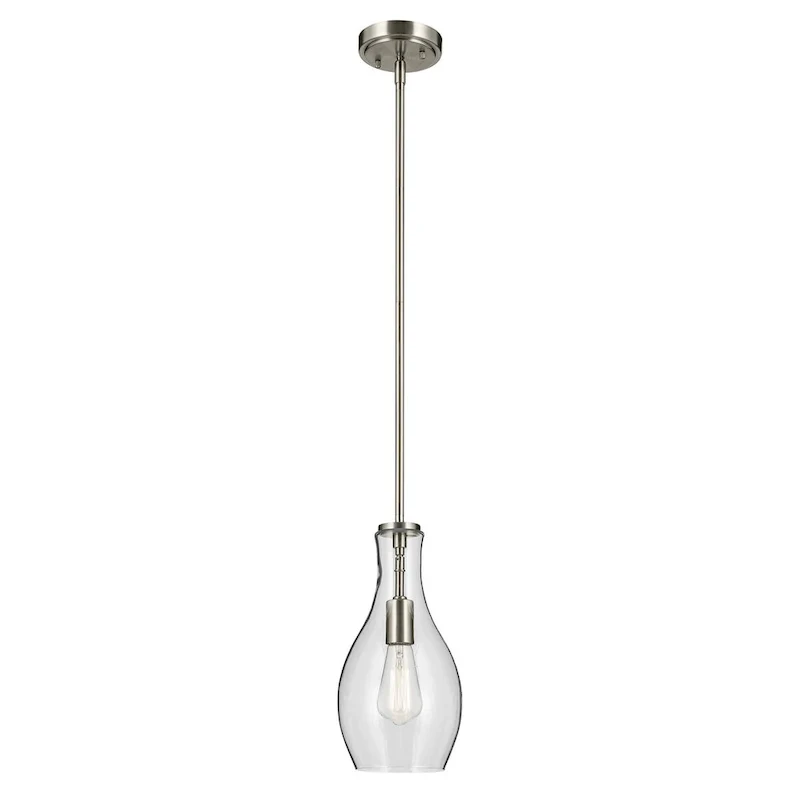 Kichler Lighting Everly 13.75 in. 1-Light Brushed Nickel Bell Pendant Light with Clear Glass