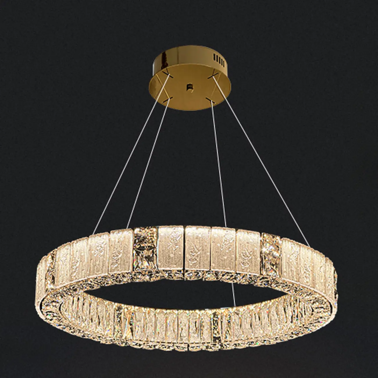 Gold Circular Crystal Linear Modern Chandelier Light