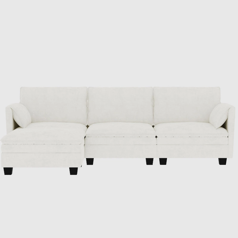 Christopher Knight Home - Noah Large 3-Seater L-Shaped Sofa with Movable Ottoman and Armrest Pockets, Fabric Upholstery