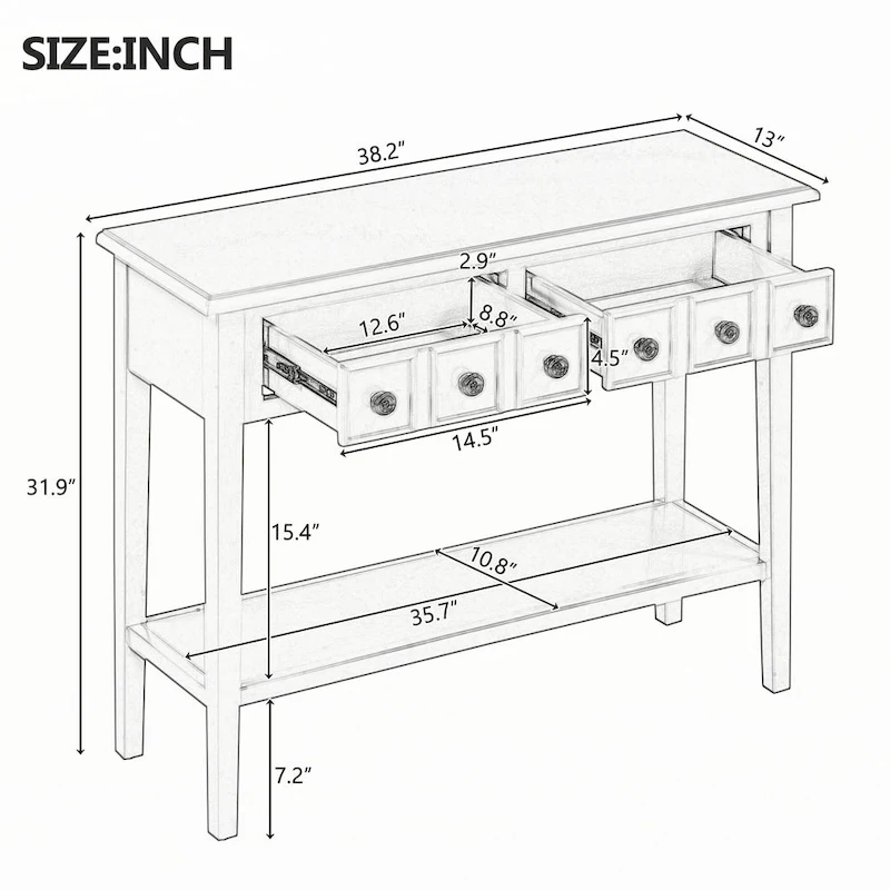 Entryway Table with 2 Drawers(White)