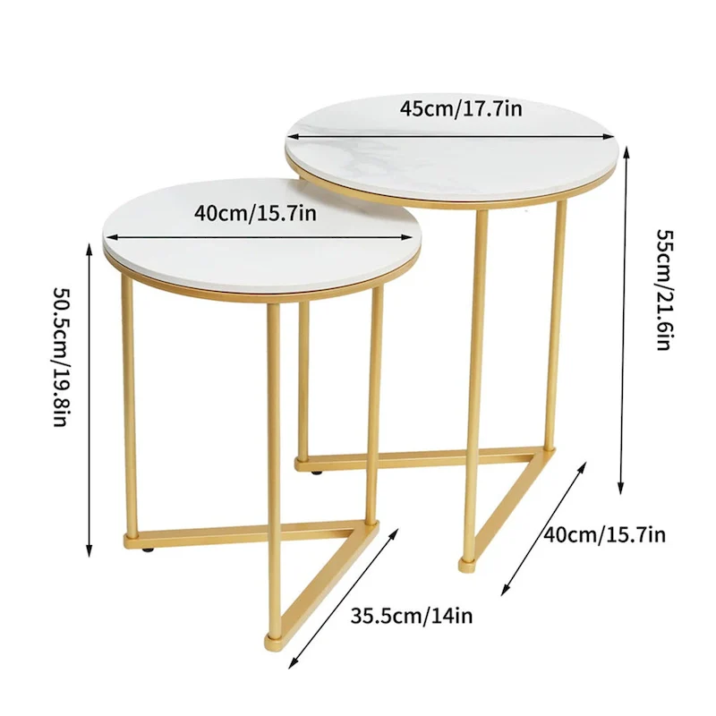 Set of 2 Round Nesting Coffee Side Table  Accent End Table