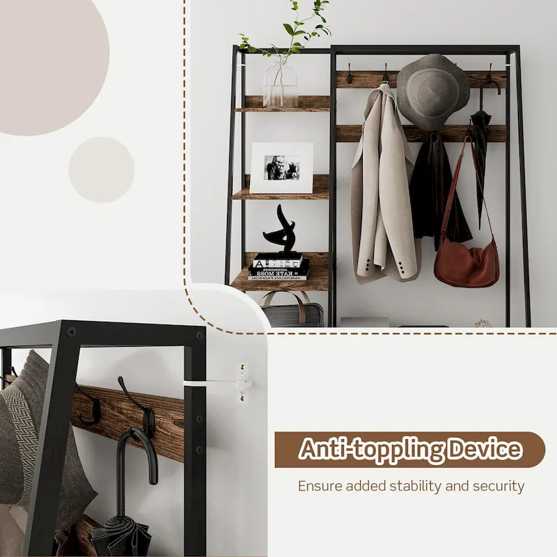 Gymax 6-in-1 Freestanding Hall Tree Coat Rack w/ Bench & Fabric