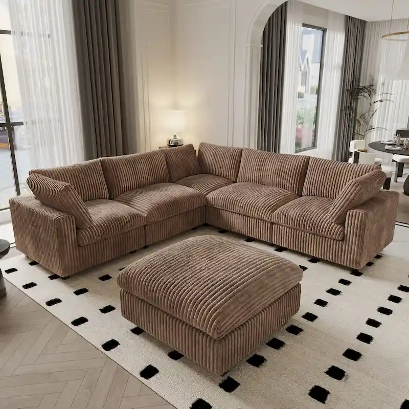 6-Piece Modular Sectional Sofa with Chaise and Ottoman