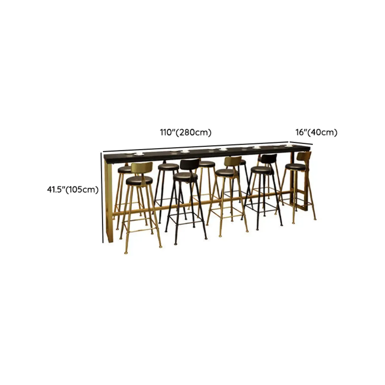 Luxurious Midnight Black Wood Gold Metal Leg Rest Bar Tables