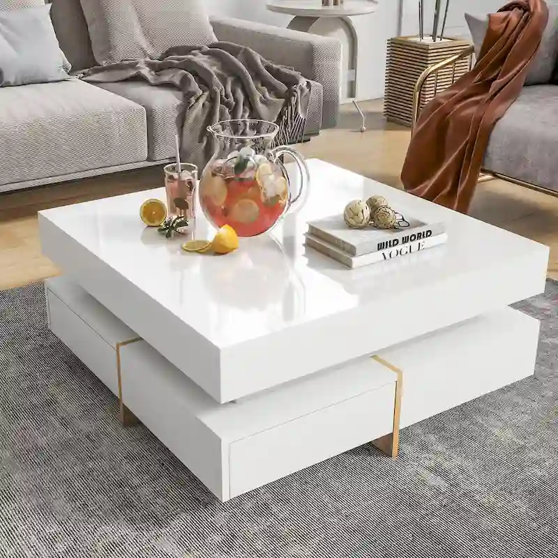 Modern High Gloss Coffee Table with 4 Drawers