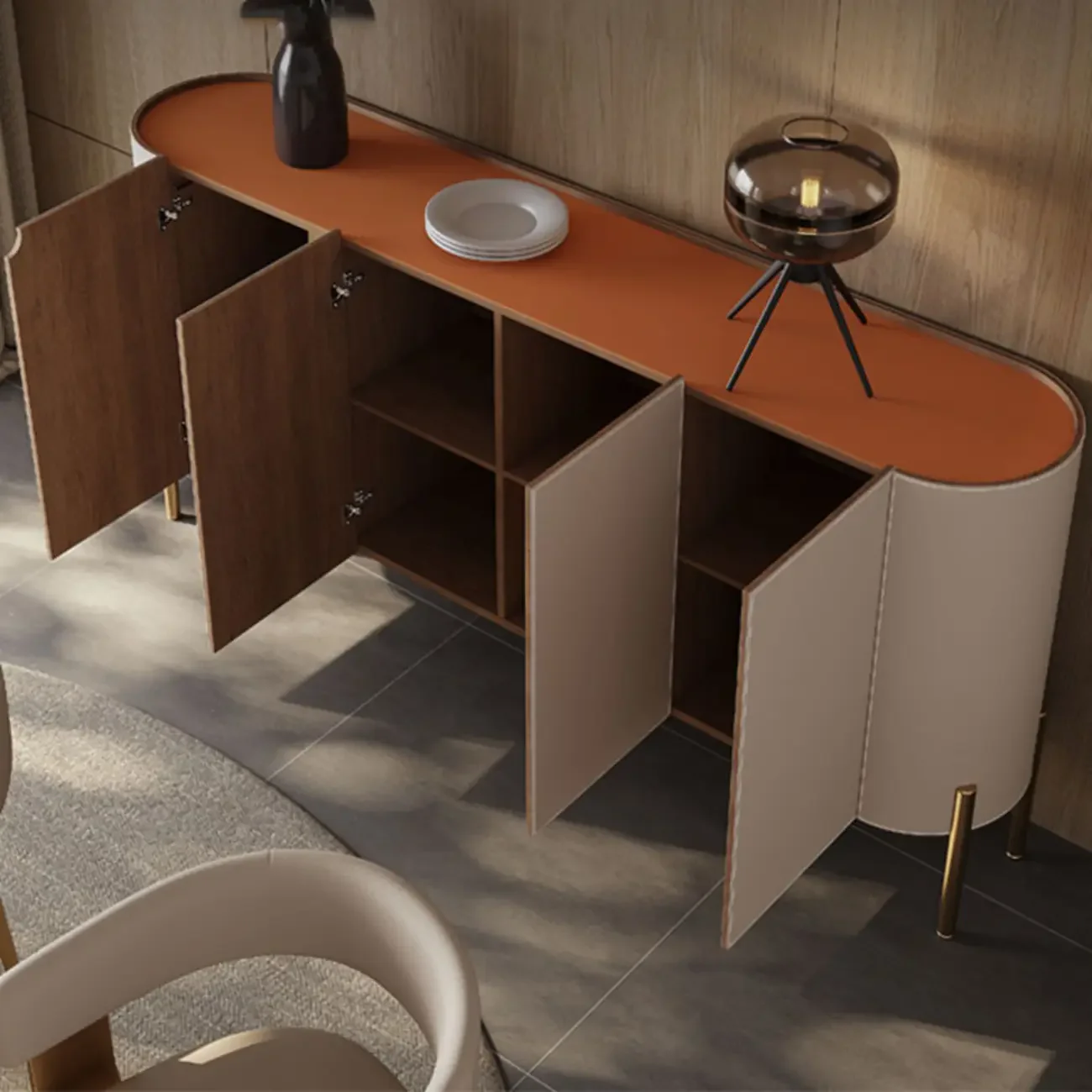 Glam Off-White Wooden Sideboard with Cabinets