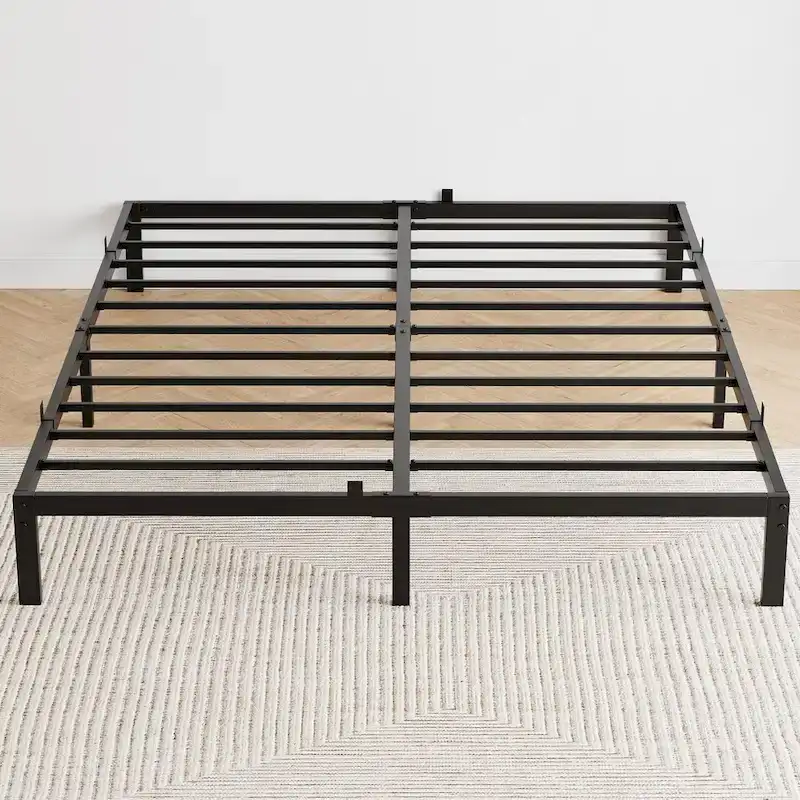 Bed Frame No Box Spring Needed, Heavy Duty Queen Platform Metal Bed Frame with Metal Slats