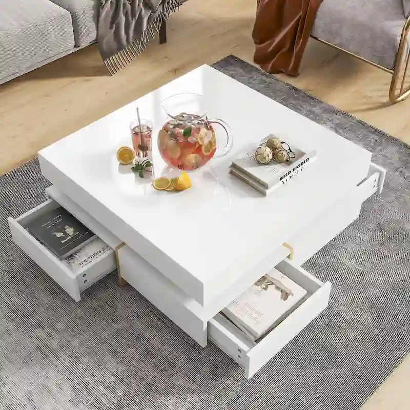Modern High Gloss Coffee Table with 4 Drawers