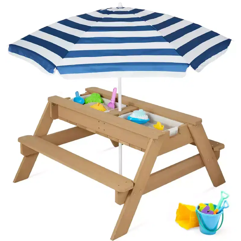 Best Choice Products Kids 3-in-1 Outdoor Sand and Water Activity Picnic Table with Umbrella