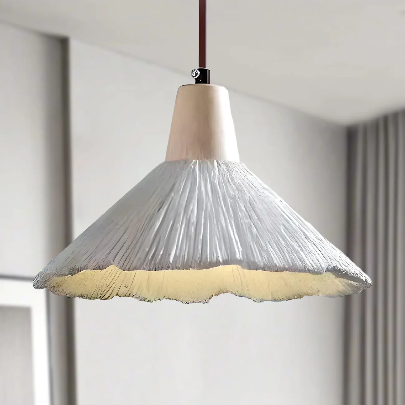 Gray Wood Pendant Lamp with Ginkgo Leaf Texture for Living Room