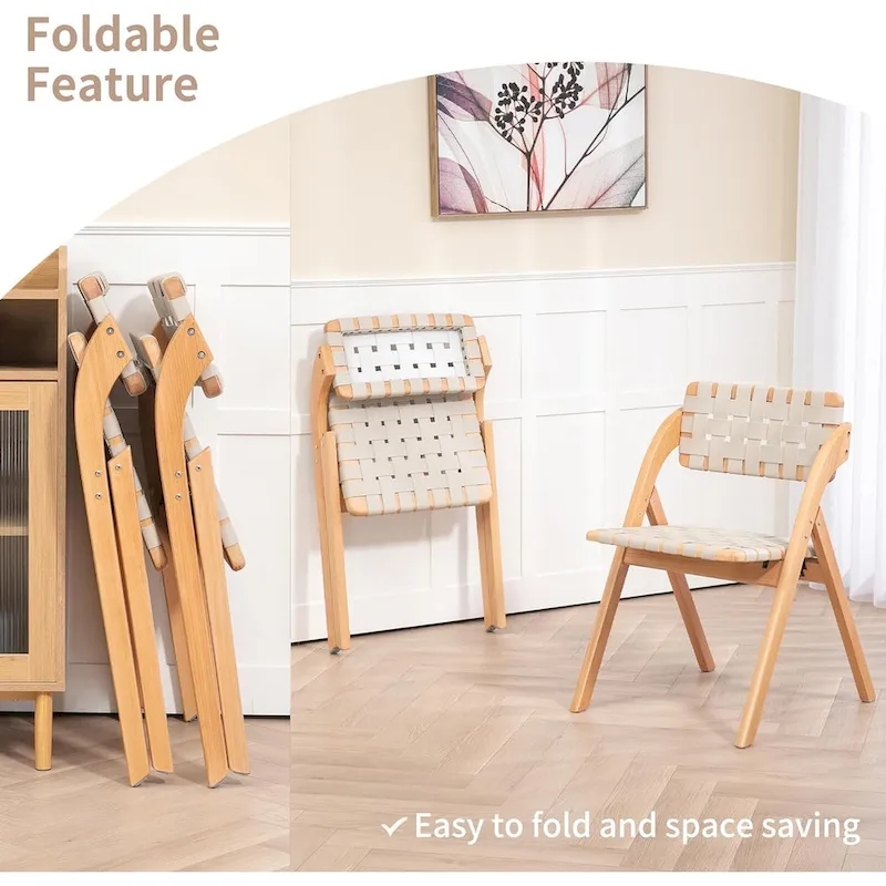 Wooden Stackable Dining Folding Chairs with Padded Seats(Set of 2)