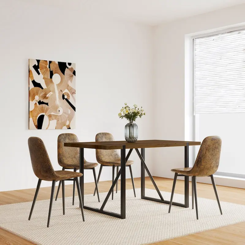 Wood Colour Dining Table and Modern Dining Chairs, Mid Century Wooden Kitchen Table, Metal Base & Legs