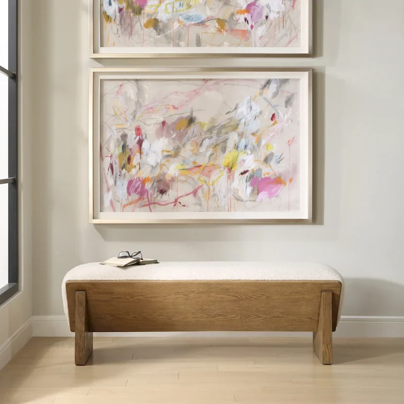 Wedged 59 Wide Wood Framed Polyester Bench