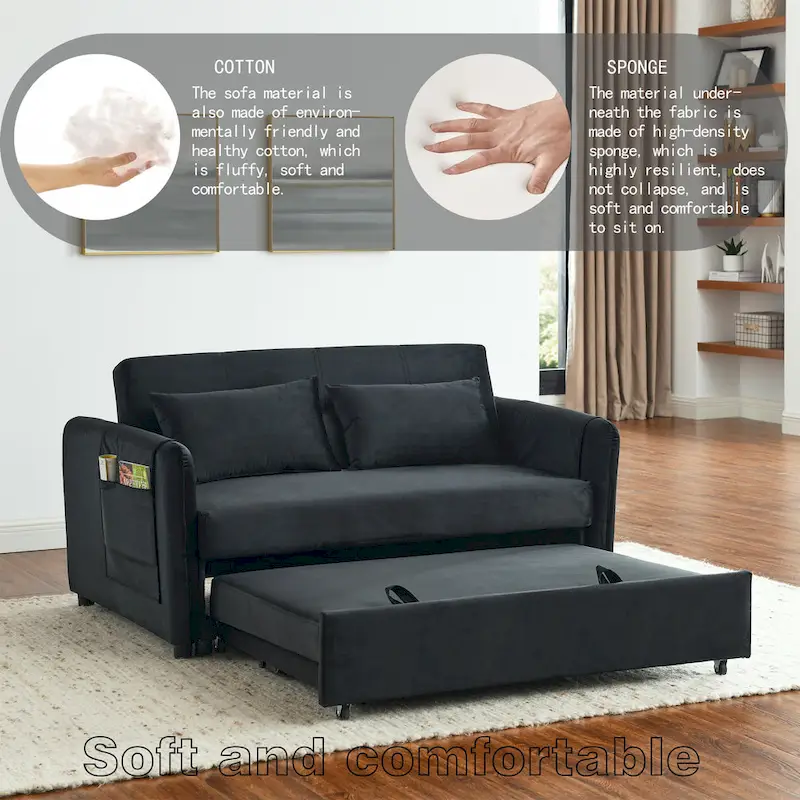 3-in-1 Versatile Velvet Double Sofa with Pullout Bed
