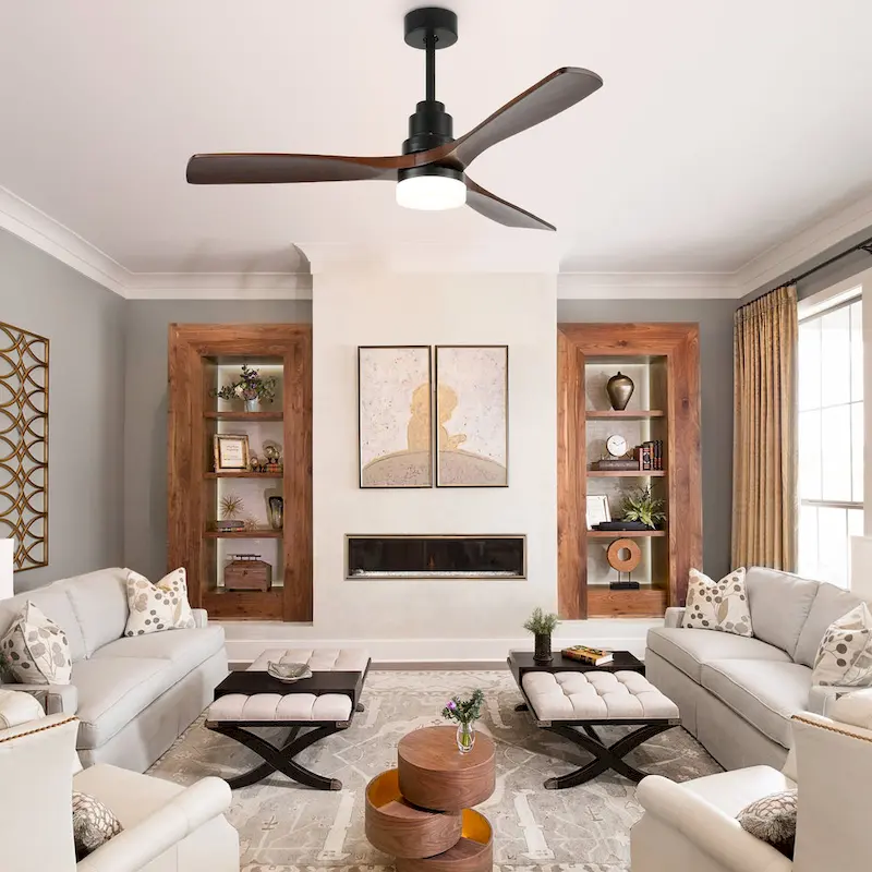 52  Farmhouse Solid Wood Ceiling Fan with Dimmable LED Light, 3-Speed Reversible Ceiling Fan with Remote